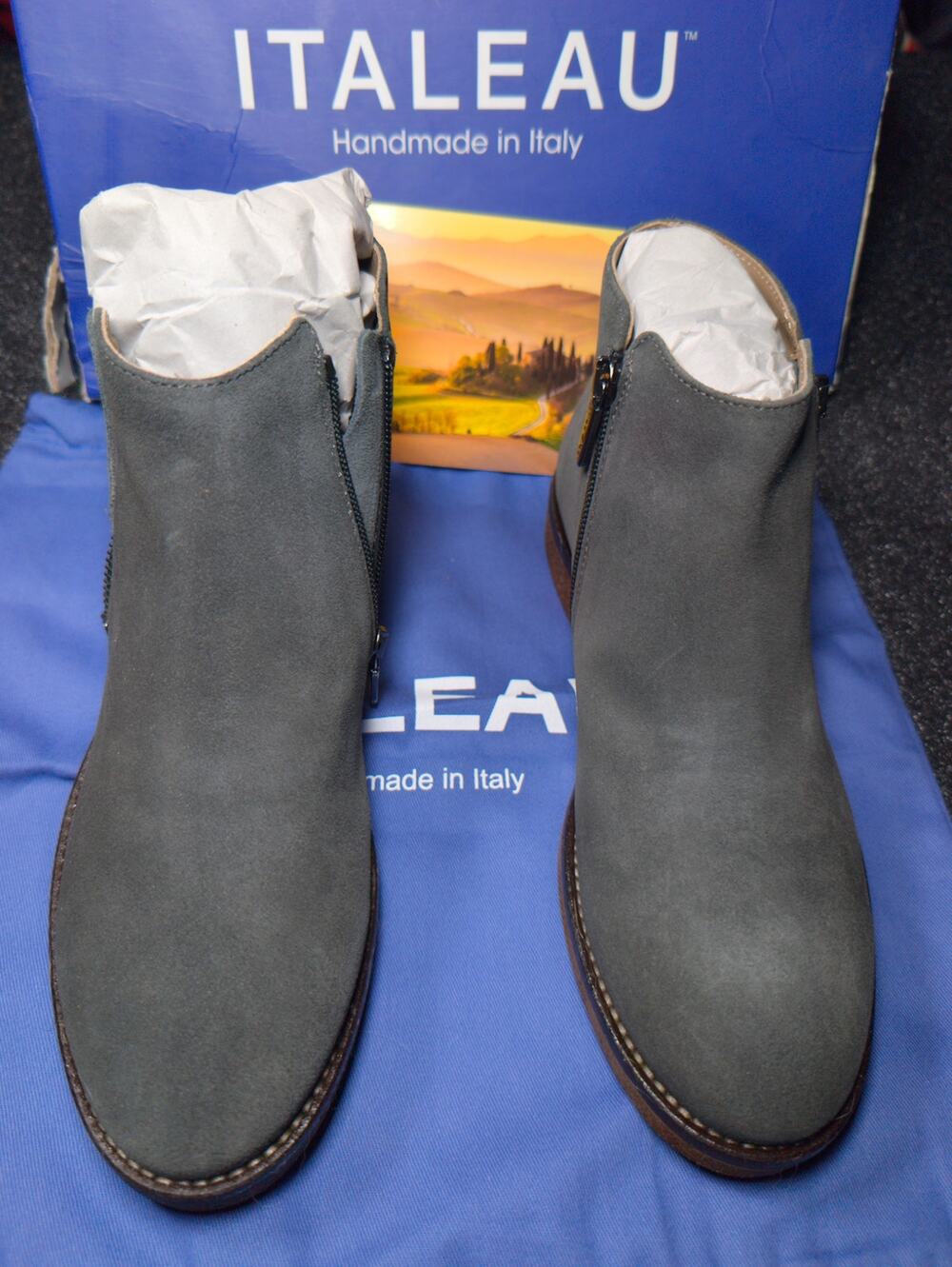 Italeau Foliana Women’s Suede Ankle Boots Size 38 Gray Anthracite Handmade Italy